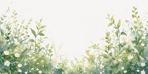 Watercolor illustration, simple flat style, light green and white color scheme