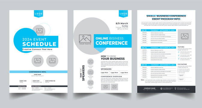 Online Business Conference, Event Schedule layout design template with unique design style concept	
