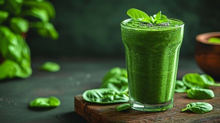 A green smoothie in a sleek glass, highlighting healthiness on light background. AI generate illustration