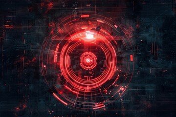 Fototapeta premium A weathered propaganda poster with glowing red circles resembling cyborg eyes in the center, set against a dark, ominous background