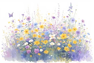 Photo sur Plexiglas Papillons en grunge watercolor flowers and butterflies on a white background85