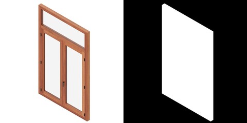 3D rendering illustration of a double window with transom