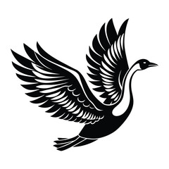 A silhouette flying bird swan black and white logo vector clip art
