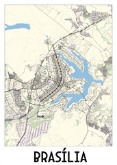 Poster map art of Brasilia, Federal District, Brazil
