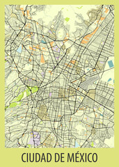 Poster map art of Mexico City, Mexico
