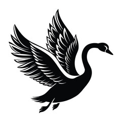 A silhouette flying bird swan black and white logo vector clip art