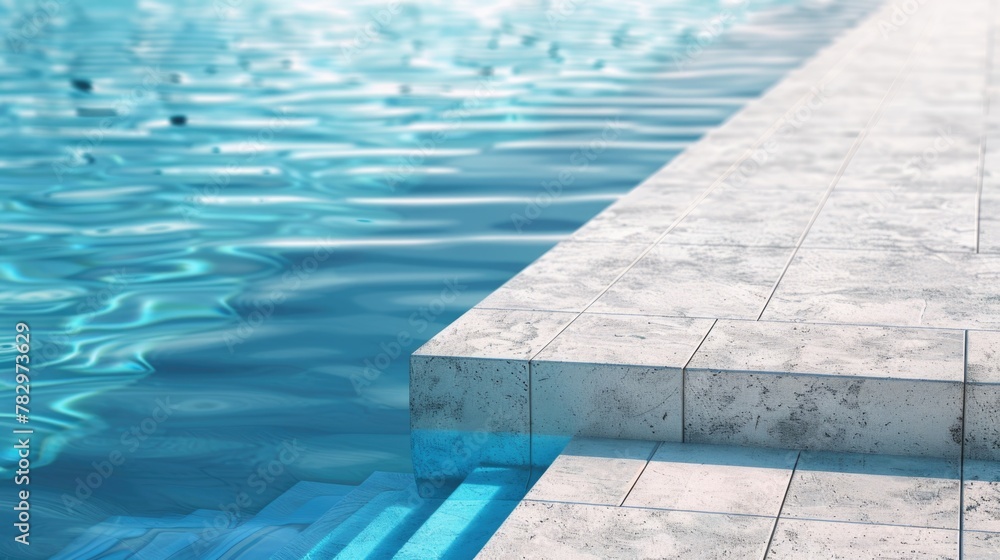 Poster A pool with steps leading into the water. Ideal for summer and relaxation concepts