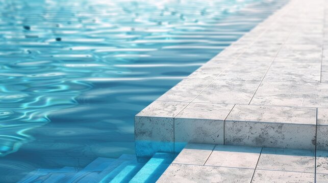 A pool with steps leading into the water. Ideal for summer and relaxation concepts