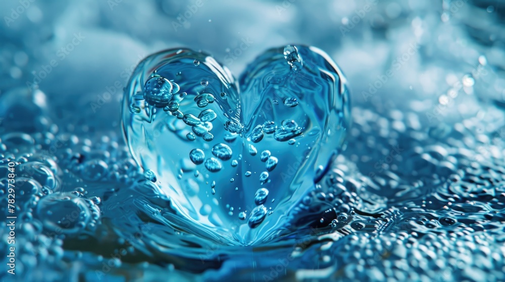 Poster blue heart-shaped object floating on water. ideal for romantic concepts