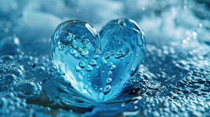 Blue heart-shaped object floating on water. Ideal for romantic concepts