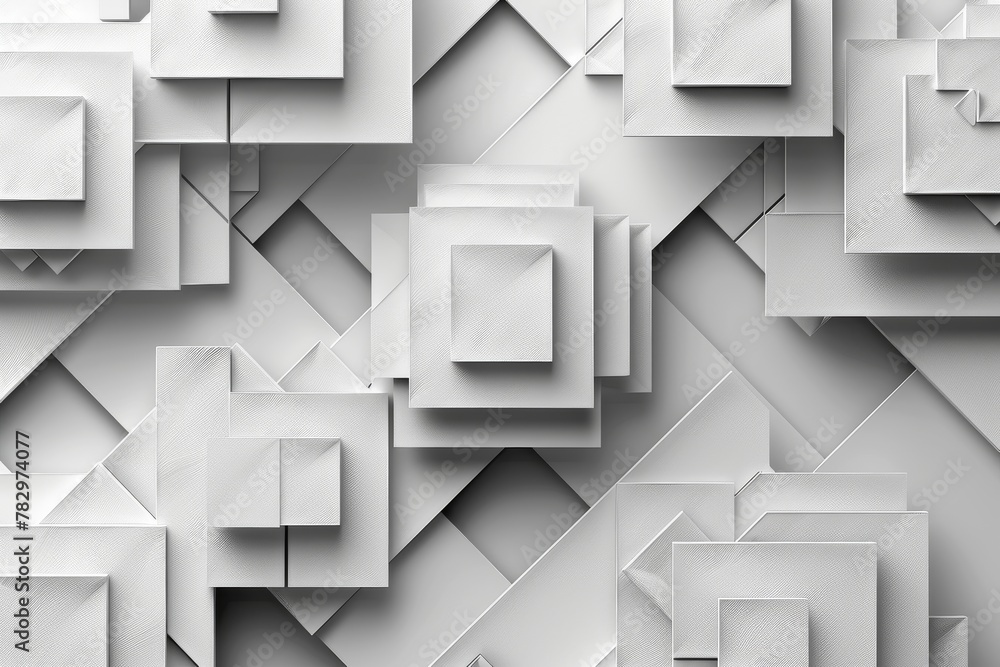 Poster stylish and complex, this image shows white geometric shapes overlapping in a uniform design on a gr