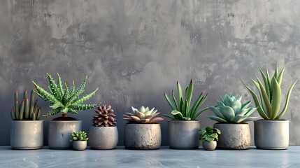 Assortment of Potted Succulents on a Concrete Background. Perfect for Modern Home Decor. Ideal for Indoor Gardening Enthusiasts. AI
