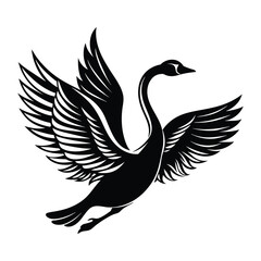 A silhouette flying bird swan black and white logo vector clip art