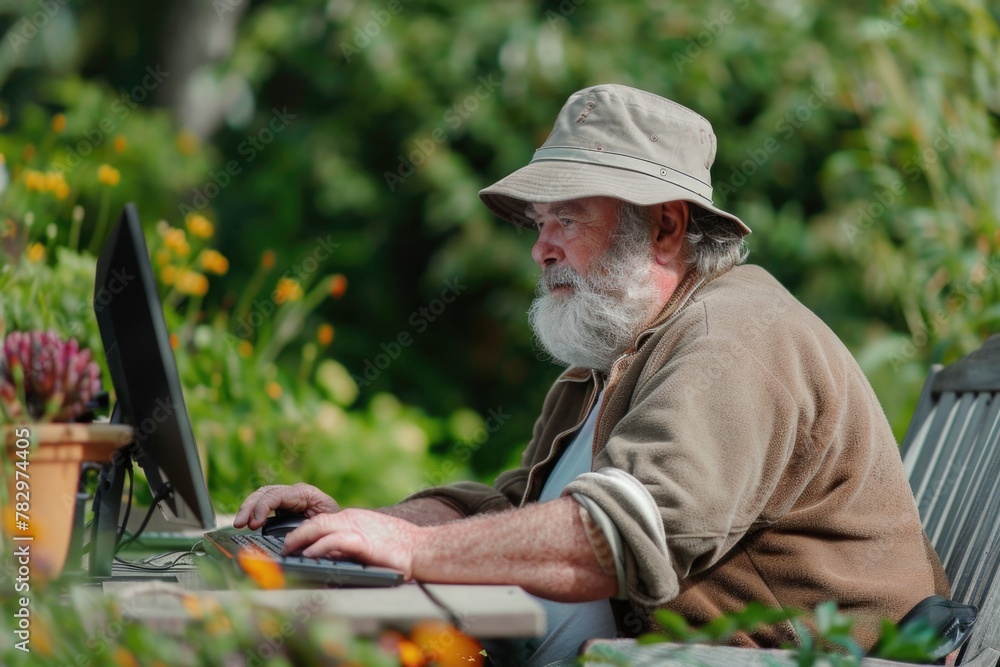 Aufkleber A man sitting at a table using a laptop computer. Suitable for business and technology concepts