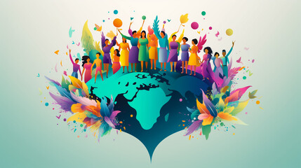 Diverse multiracial and multicultural group of people. Different ages and nationalities adult stay together. Tolerance community, ethnic company. Diversity concept. Flat vector cartoon illustration
 - Powered by Adobe