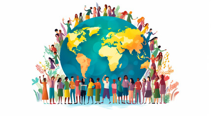 Diverse multiracial and multicultural group of people. Different ages and nationalities adult stay together. Tolerance community, ethnic company. Diversity concept. Flat vector cartoon illustration
