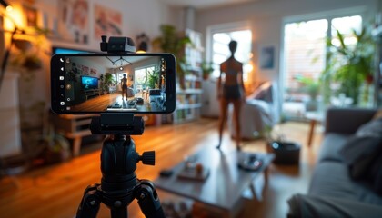 Capturing Creativity: Smartphone Filming a Silhouetted Yoga Session at Home