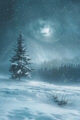 A solitary tree standing in a snow-covered field. Perfect for winter-themed designs