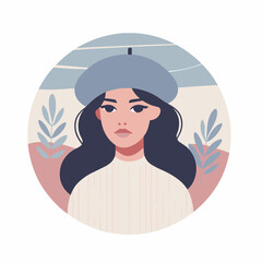 Beret and Charm Fashionable Woman Vector