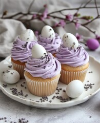 Сupcakes with lavender cream. Easter cupcakes