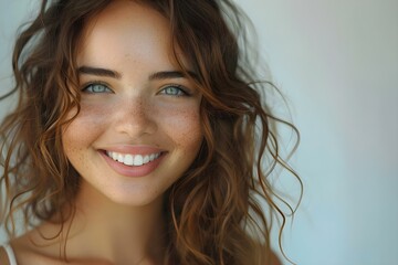 Radiant Smile: Portrait of Joyful Woman Embracing Natural Beauty. Concept Natural Beauty, Radiant Smile, Joyful Portrait, Woman, Embracing