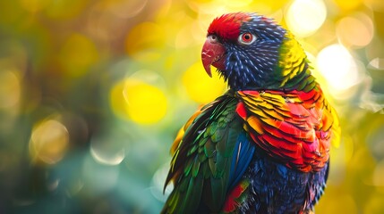 Vibrant Rainbow Lorikeet Perched, Nature's Color Palette on Display. Vivid Wildlife Photography Suitable for Diverse Applications. AI