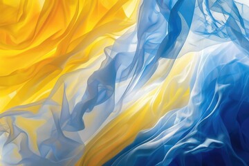 yellow and blue flowing silk-like fabric - obrazy, fototapety, plakaty