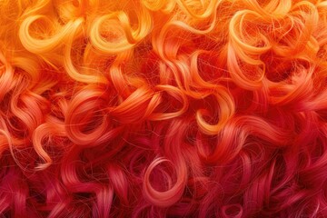 A close up of curly hair that is orange at the top and red at the bottom.