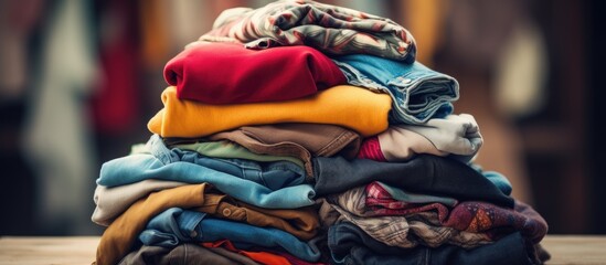 Close up of assorted secondhand clothes on display
