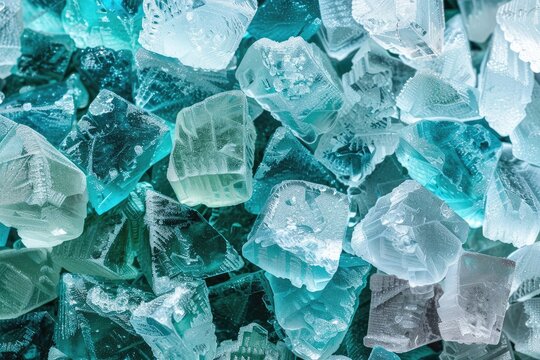 A pile of blue and green glass shards.
