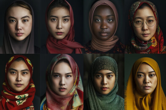 Islam Women from different ethnic, wearing hijab