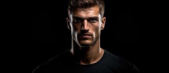 Obraz premium Man in black shirt face close up