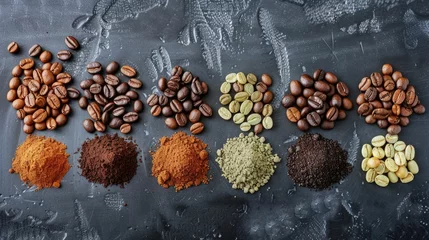 Fotobehang Coffee Bean Selection Process Choosing Perfect Roast Origin Rustic Texture Aroma Flavor Grains Sacks Burlap Background © Intelligent Horizons