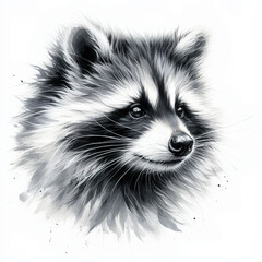 흰배경의 라쿤 얼굴 (a raccoon face against a white background)