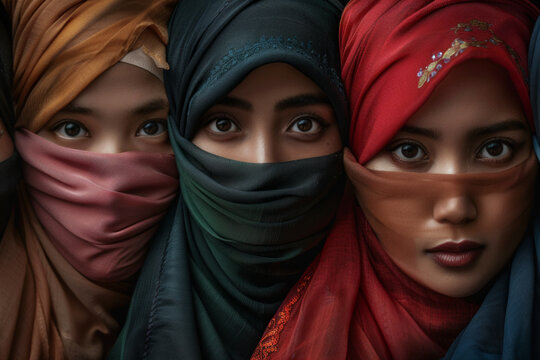 Islam Women from different ethnic, wearing hijab