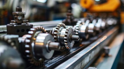 Fototapeta premium Precision personified, a labyrinth of interlocking gears and shafts, engineered with the utmost care and finesse, showcasing the pinnacle of manufacturing excellence. 