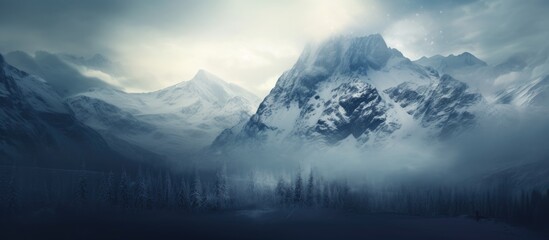 Snow-covered mountain, lake foreground - obrazy, fototapety, plakaty