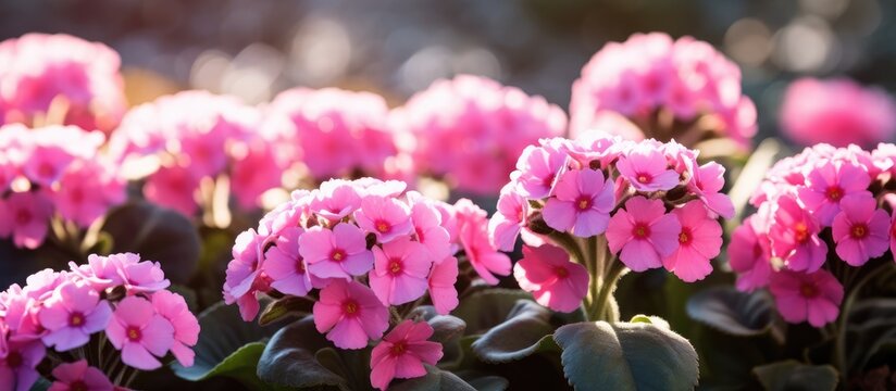 Pink flowers with green leaves