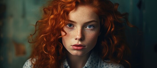 Obraz premium Portrait of a woman with fiery red hair and adorable freckles