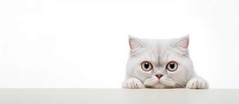 A sad white cat and a white Scottish fold cat with different eyes on a white backdrop