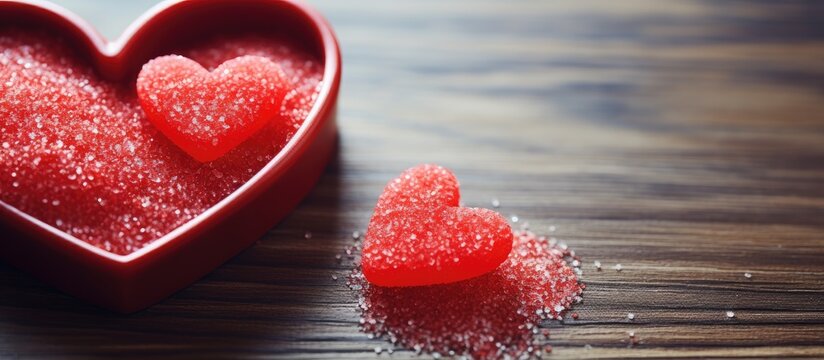 Two heart candies in red dish