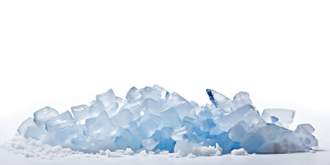 Fototapeta na wymiar Light blue crushed ice cubes on a white background.