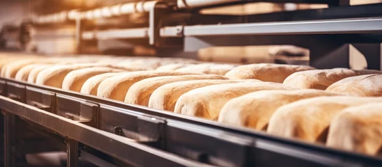 Gordijnen Conveyor belt with bread rolls © vxnaghiyev