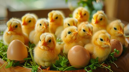 A cluster of egg chicks, each with a unique face, ready to delight at a festive dinner