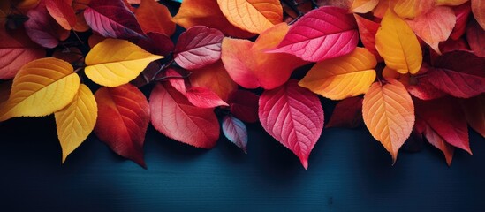 Colorful autumn foliage grouped on surface