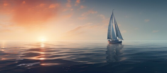 Sailing boat on ocean under vibrant sunset sky - Powered by Adobe