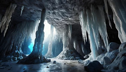 Foto op Canvas Fantasy cave with ice stalactites and stalagmites. Icelandic glacier. © hardvicore