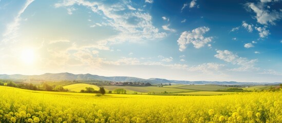 Yellow flower field under blue sky