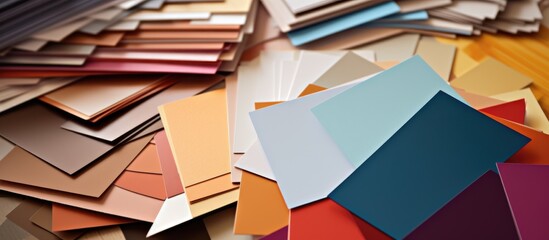 Color samples stack on a desk - obrazy, fototapety, plakaty
