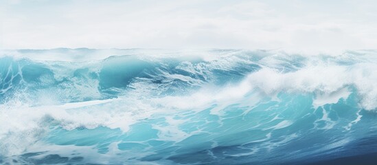 Ocean wave breaks dramatically - obrazy, fototapety, plakaty